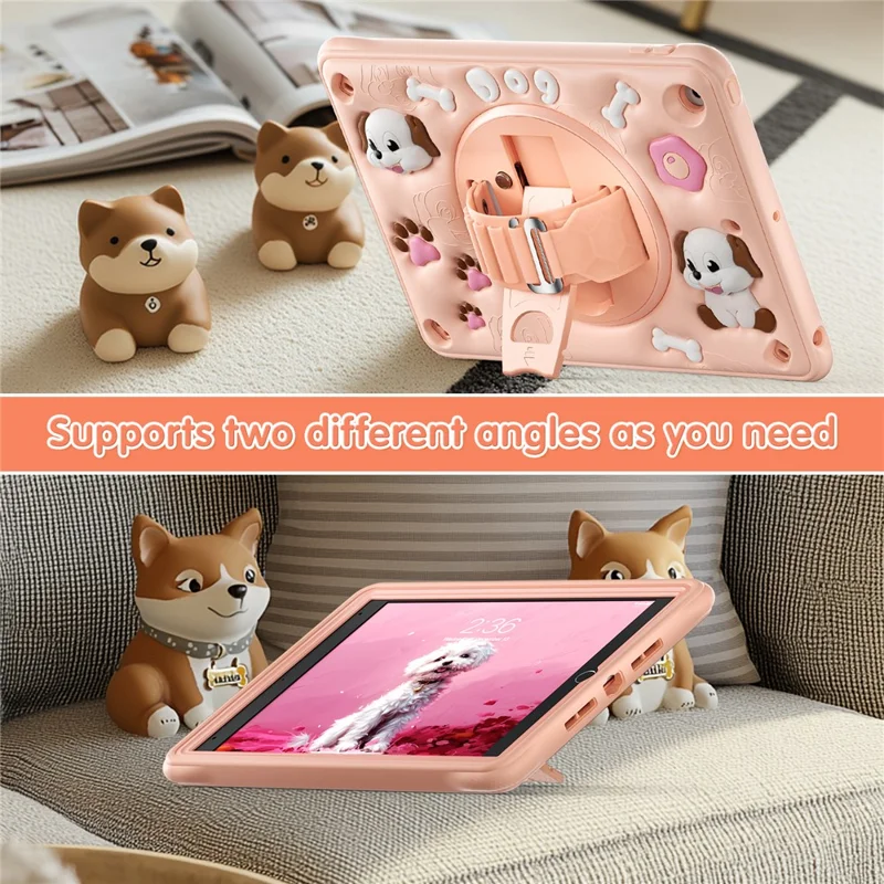 For iPad 10.2 (2021) / (2020) / (2019) Case with Shoulder Strap Kickstand Cute Dog PC+Silicone+TPU Tablet Cover