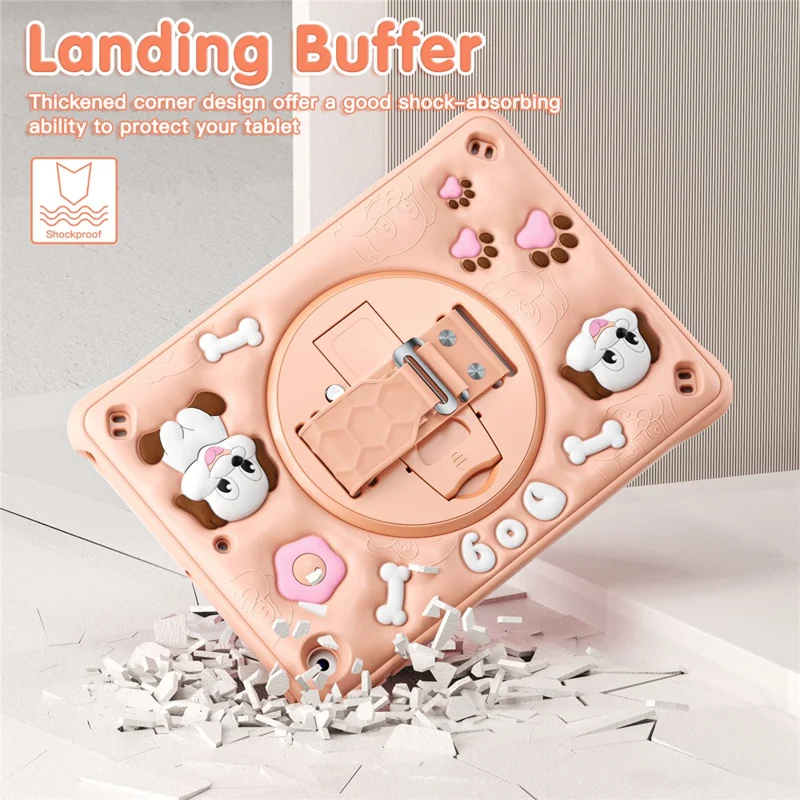For iPad 10.2 (2021) / (2020) / (2019) Case with Shoulder Strap Kickstand Cute Dog PC+Silicone+TPU Tablet Cover