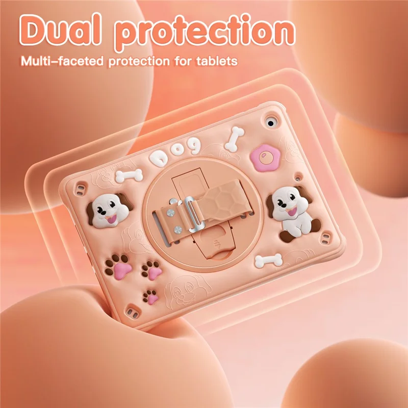 For iPad 10.2 (2021) / (2020) / (2019) Case with Shoulder Strap Kickstand Cute Dog PC+Silicone+TPU Tablet Cover