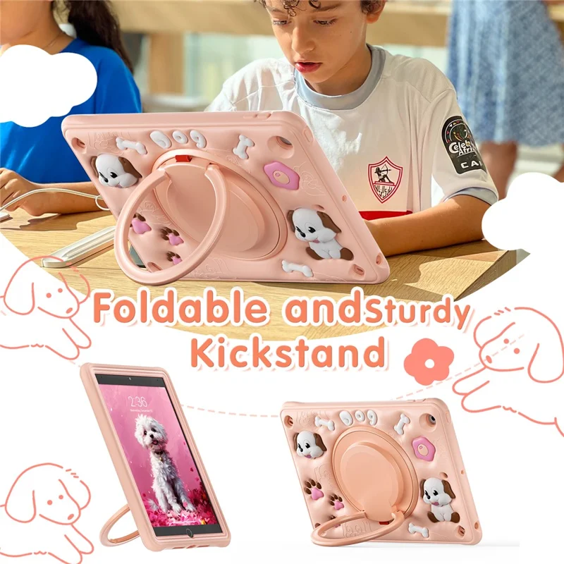 Для Ipad 10.2 (2021) /(2020) /(2019) Case Cuest Cute Dog Pattern Kickstand PC+Silicone+TPU Tablet Cover