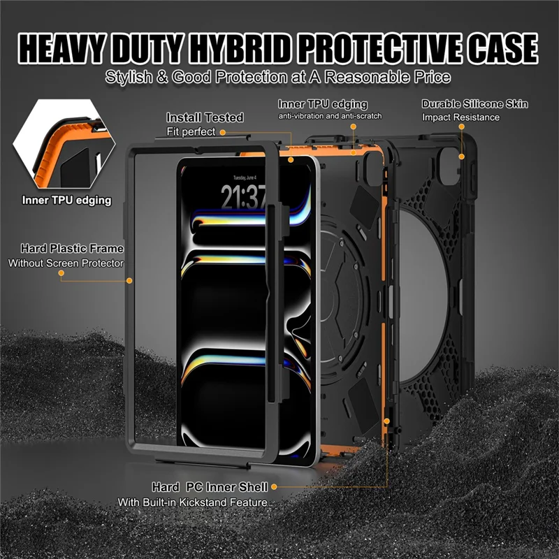 For iPad Pro 13 (2025) / 13 (2024) Case Kickstand PC+Silicone Tablet Cover