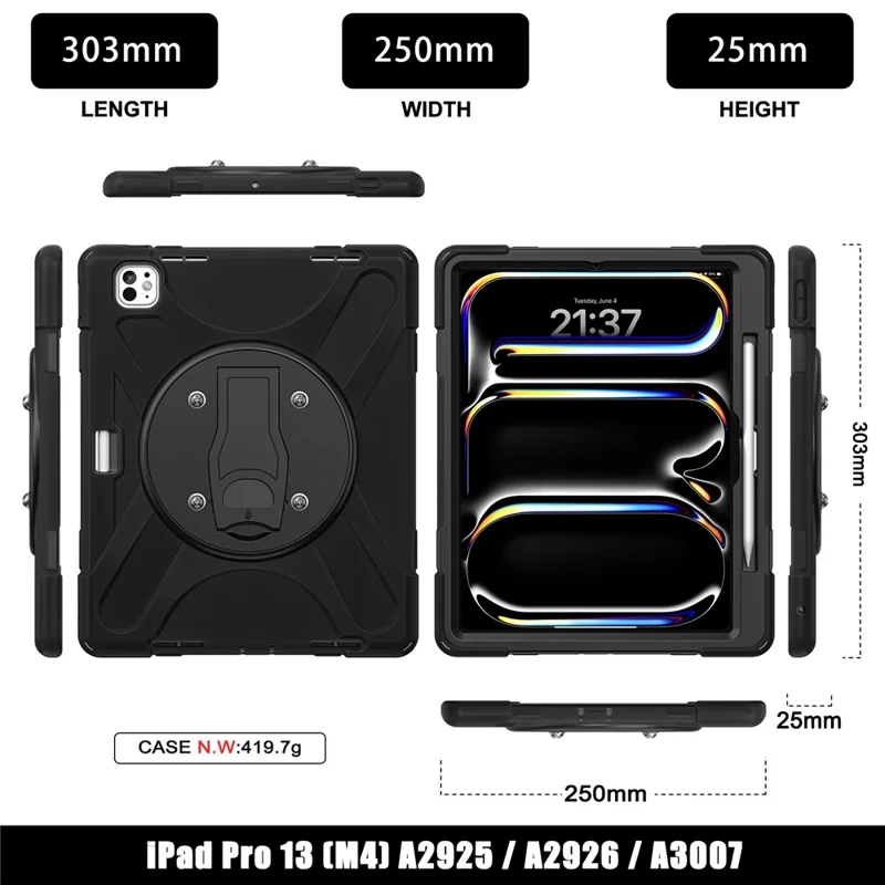 For iPad Pro 13 (2025) / 13 (2024) Case Kickstand PC+Silicone Tablet Cover