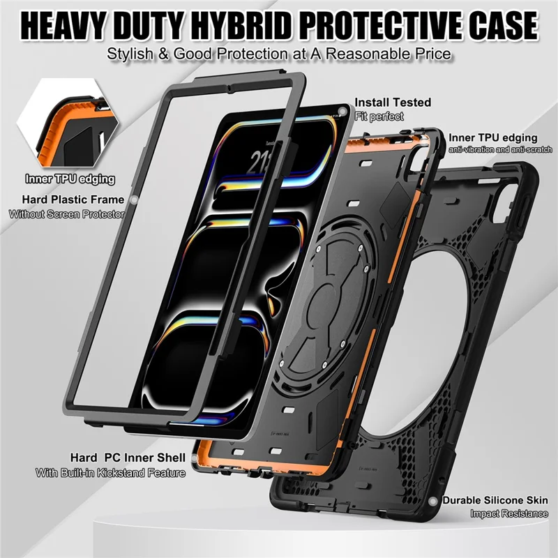 For iPad Pro 13 (2025) / 13 (2024) Case Kickstand PC+Silicone Tablet Cover