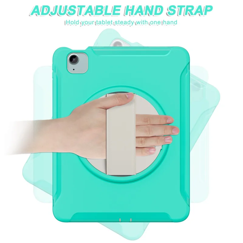 pour ipad air 11 (2024) / air (2022) / (2020) / ipad pro 11 (2022) / (2021) / (2020) / (2018) rotary kickstand pc + tpu tablet case avec sangle à main - cyan