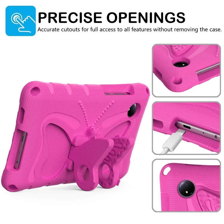 Pour Xiaomi Redmi Pad SE 4G 8.7 pouces Étui Papillon Pied Évolutif EVA Housse de tablette avec Bandoulière - Rose