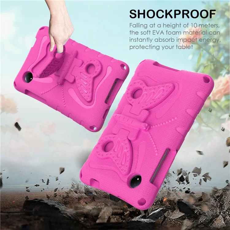 Pour Xiaomi Redmi Pad SE 4G 8.7 pouces Étui Papillon Pied Évolutif EVA Housse de tablette avec Bandoulière - Rose