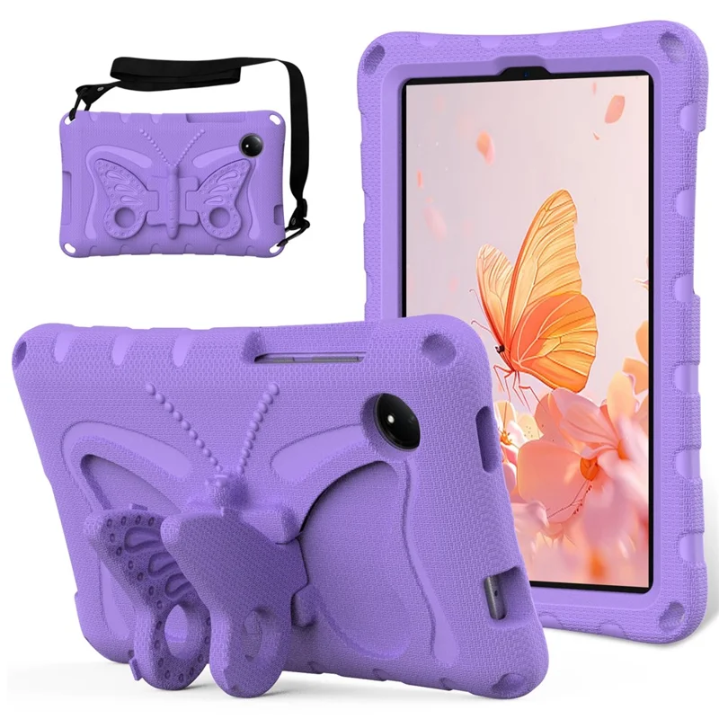 For Xiaomi Redmi Pad SE 4G 8.7 inch / Honor Pad X7 Case Butterfly Kickstand EVA Tablet Cover with Shoulder Strap - Light Purple