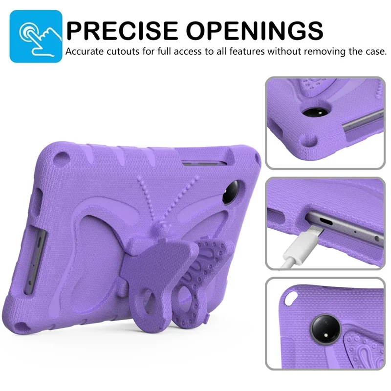 For Xiaomi Redmi Pad SE 4G 8.7 inch / Honor Pad X7 Case Butterfly Kickstand EVA Tablet Cover with Shoulder Strap - Light Purple