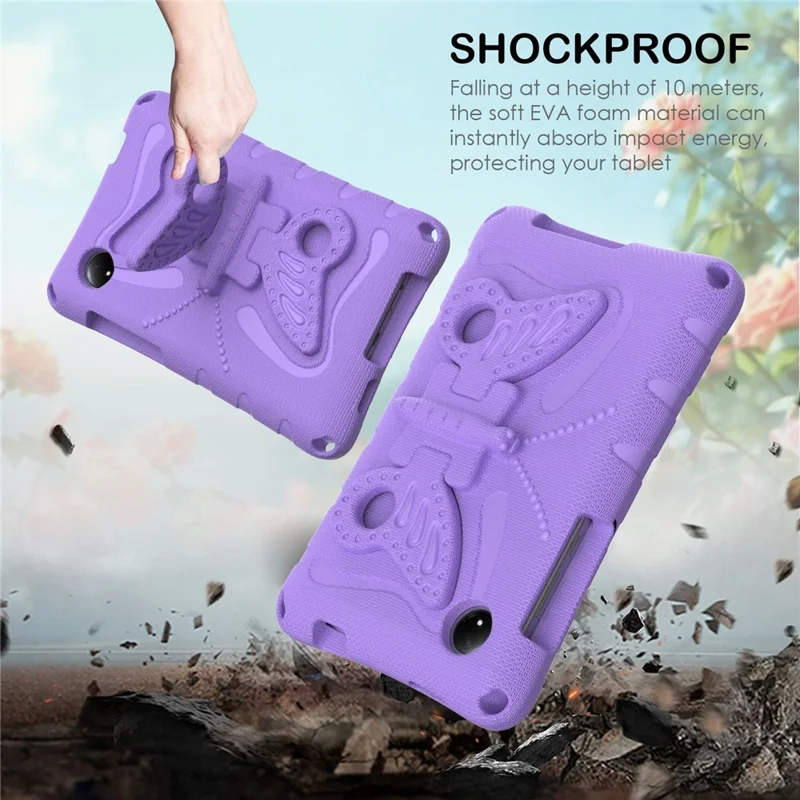 For Xiaomi Redmi Pad SE 4G 8.7 inch / Honor Pad X7 Case Butterfly Kickstand EVA Tablet Cover with Shoulder Strap - Light Purple