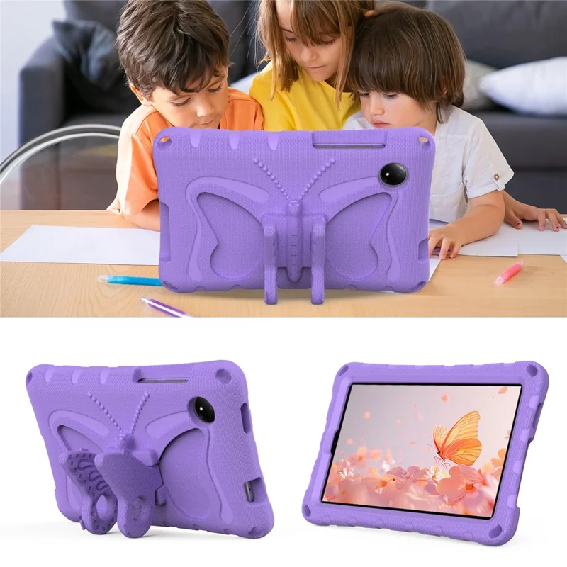 For Xiaomi Redmi Pad SE 4G 8.7 inch / Honor Pad X7 Case Butterfly Kickstand EVA Tablet Cover with Shoulder Strap - Light Purple
