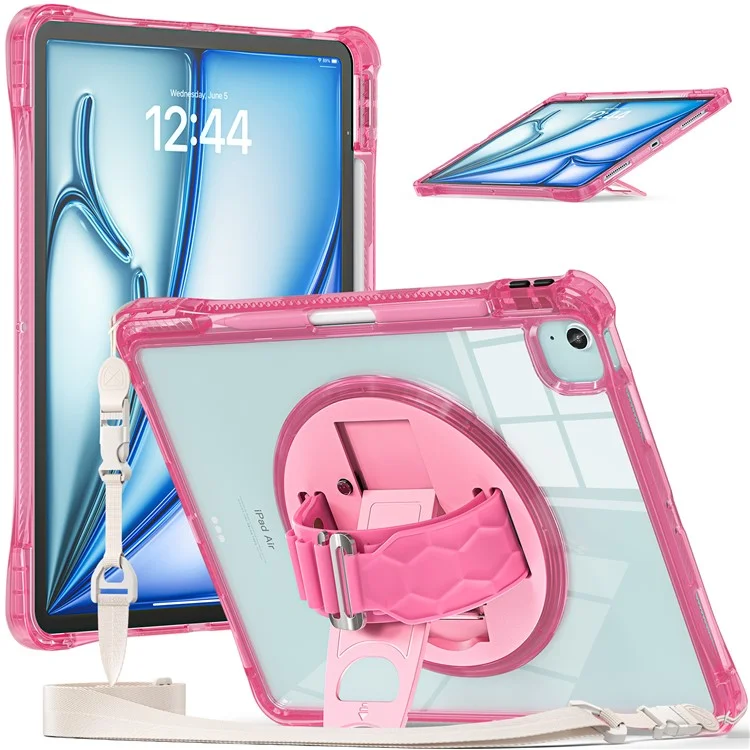 per ipad air 13 (2024) / ipad pro 12.9 (2022) /(2021) /(2020) /(2018) kickstand case pc+tpu+copertura acrilica con cinturino - rosa