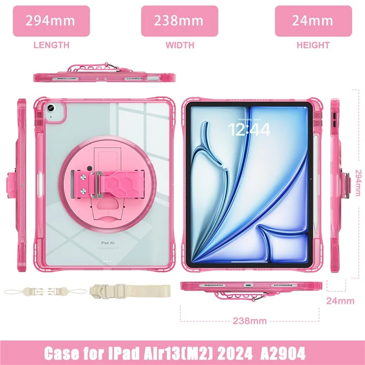 per ipad air 13 (2024) / ipad pro 12.9 (2022) /(2021) /(2020) /(2018) kickstand case pc+tpu+copertura acrilica con cinturino - rosa