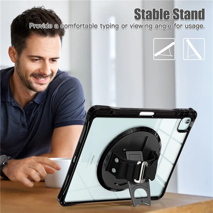 For iPad Air 13 (2025) / (2024) / Pro 12.9 (2022) / (2021) / (2020) / (2018) Case Kickstand PC+TPU+Acrylic Clear Tablet Cover - Black