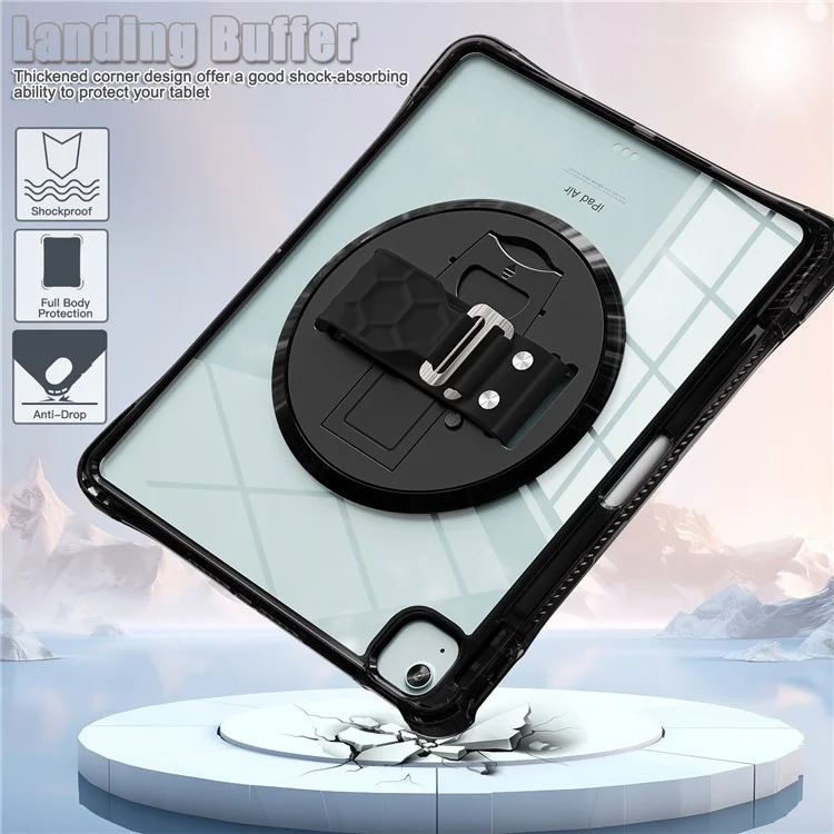 For iPad Air 13 (2025) / (2024) / Pro 12.9 (2022) / (2021) / (2020) / (2018) Case Kickstand PC+TPU+Acrylic Clear Tablet Cover - Black