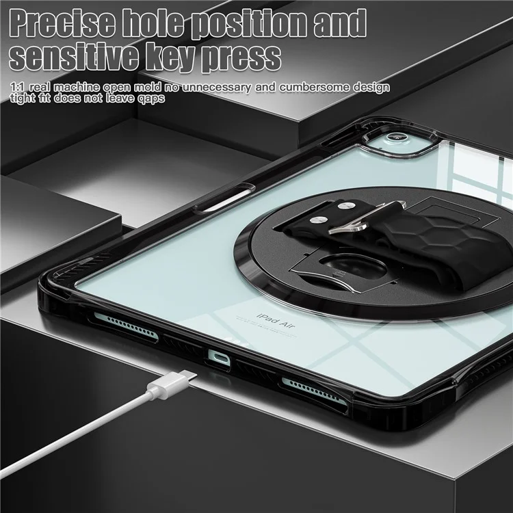 For iPad Air 13 (2025) / (2024) / Pro 12.9 (2022) / (2021) / (2020) / (2018) Case Kickstand PC+TPU+Acrylic Clear Tablet Cover - Black