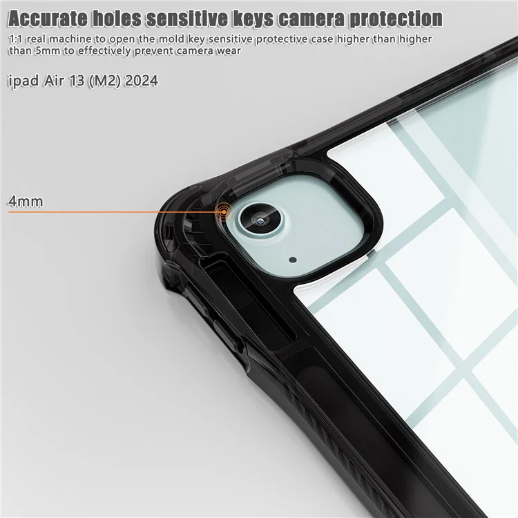 For iPad Air 13 (2025) / (2024) / Pro 12.9 (2022) / (2021) / (2020) / (2018) Case Kickstand PC+TPU+Acrylic Clear Tablet Cover - Black