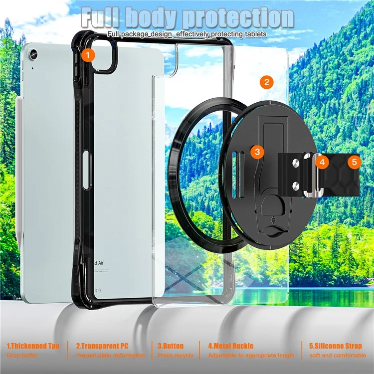 For iPad Air 13 (2025) / (2024) / Pro 12.9 (2022) / (2021) / (2020) / (2018) Case Kickstand PC+TPU+Acrylic Clear Tablet Cover - Black