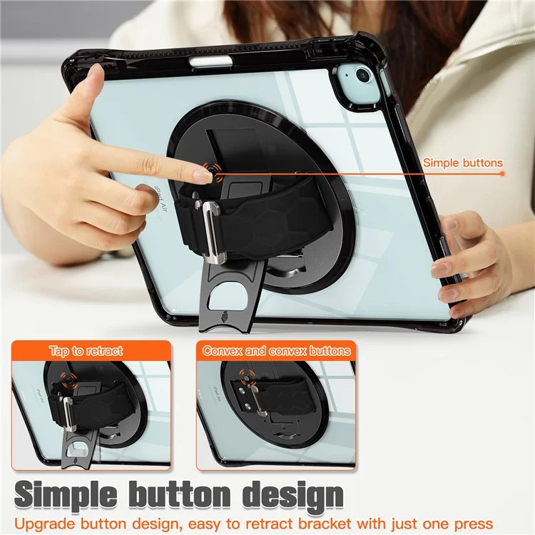 For iPad Air 13 (2025) / (2024) / Pro 12.9 (2022) / (2021) / (2020) / (2018) Case Kickstand PC+TPU+Acrylic Clear Tablet Cover - Black
