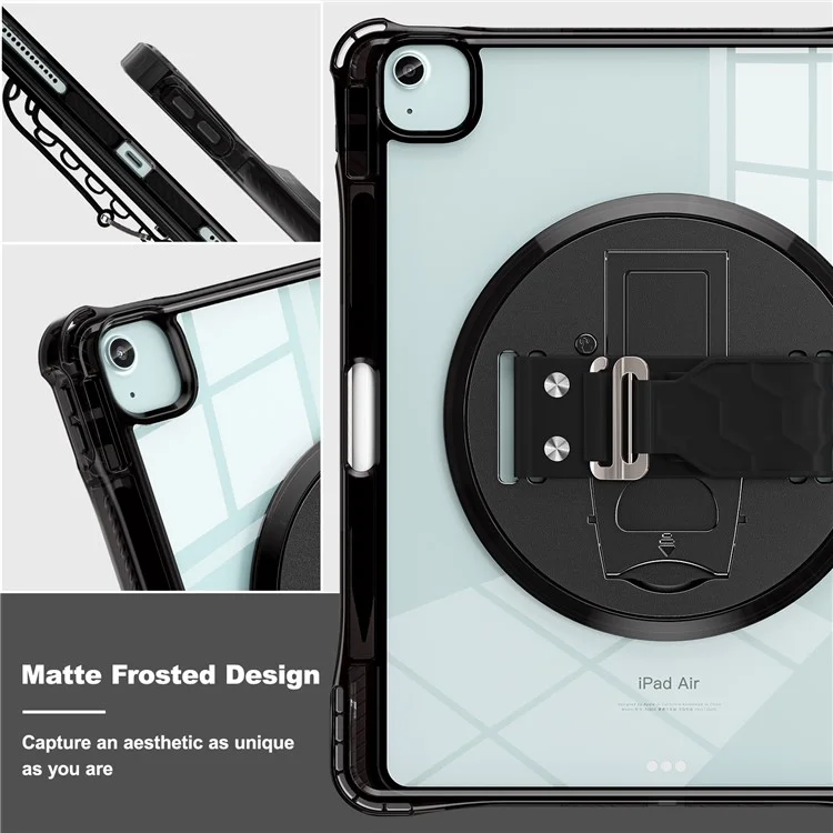 For iPad Air 13 (2025) / (2024) / Pro 12.9 (2022) / (2021) / (2020) / (2018) Case Kickstand PC+TPU+Acrylic Clear Tablet Cover - Black