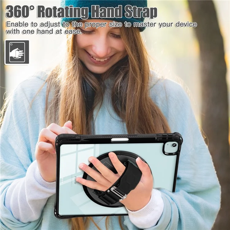 For iPad Air 13 (2025) / (2024) / Pro 12.9 (2022) / (2021) / (2020) / (2018) Case Kickstand PC+TPU+Acrylic Clear Tablet Cover - Black
