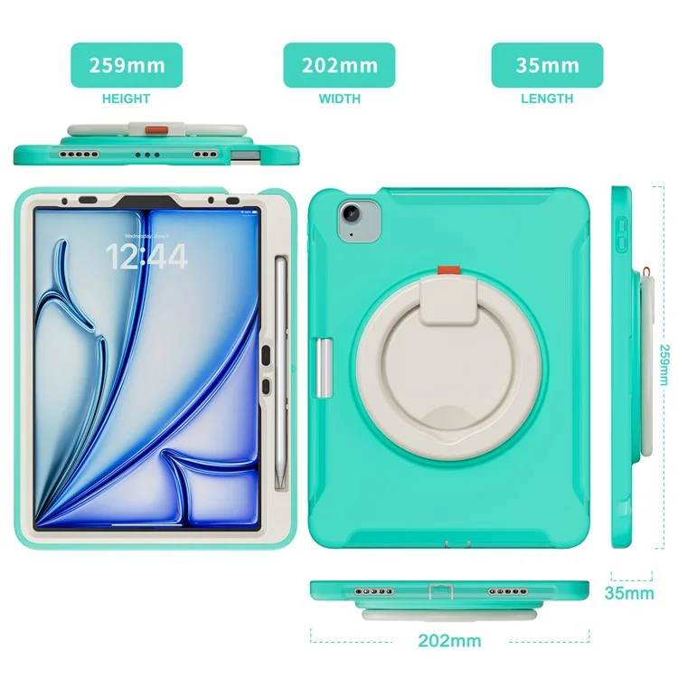 For iPad Air 11 (2025) / (2024) / Air (2022) / (2020) / Pro 11 (2022) / (2021) / (2020) / (2018) Case Kickstand Cover with Pen Slot - Mint Green