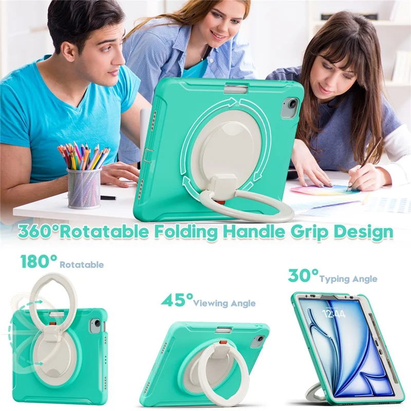 For iPad Air 11 (2025) / (2024) / Air (2022) / (2020) / Pro 11 (2022) / (2021) / (2020) / (2018) Case Kickstand Cover with Pen Slot - Mint Green