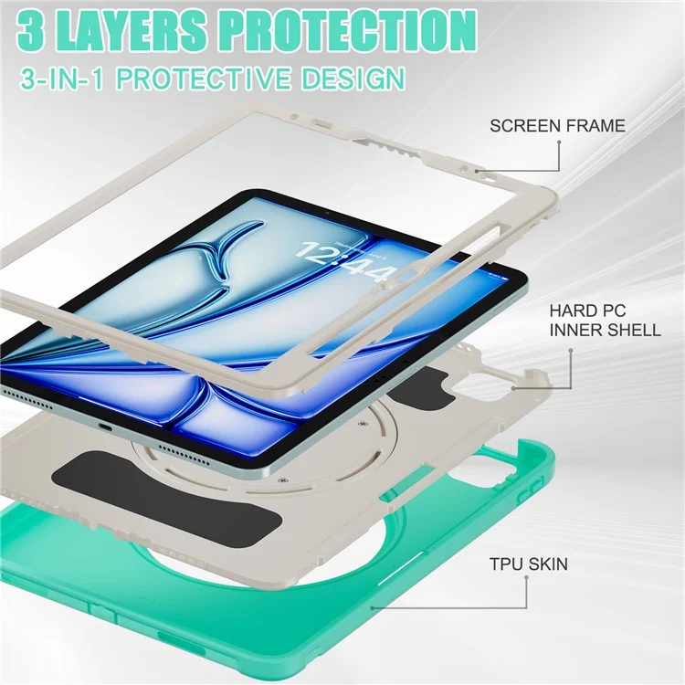 For iPad Air 11 (2025) / (2024) / Air (2022) / (2020) / Pro 11 (2022) / (2021) / (2020) / (2018) Case Kickstand Cover with Pen Slot - Mint Green