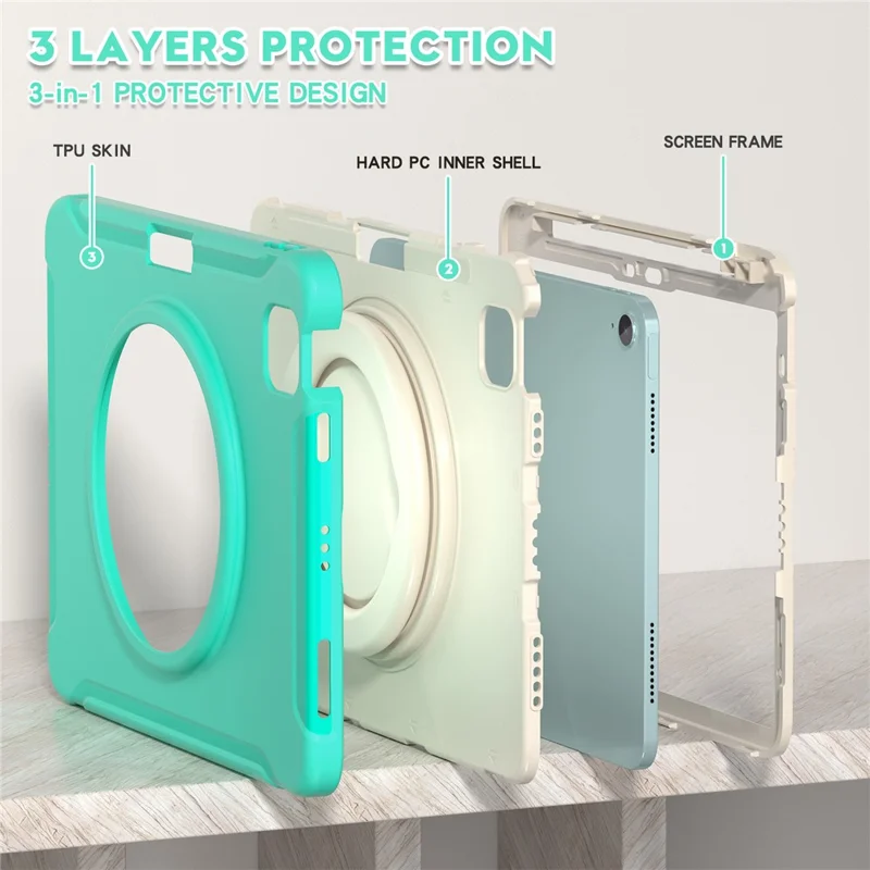 For iPad Air 11 (2025) / (2024) / Air (2022) / (2020) / Pro 11 (2022) / (2021) / (2020) / (2018) Case Kickstand Cover with Pen Slot - Mint Green