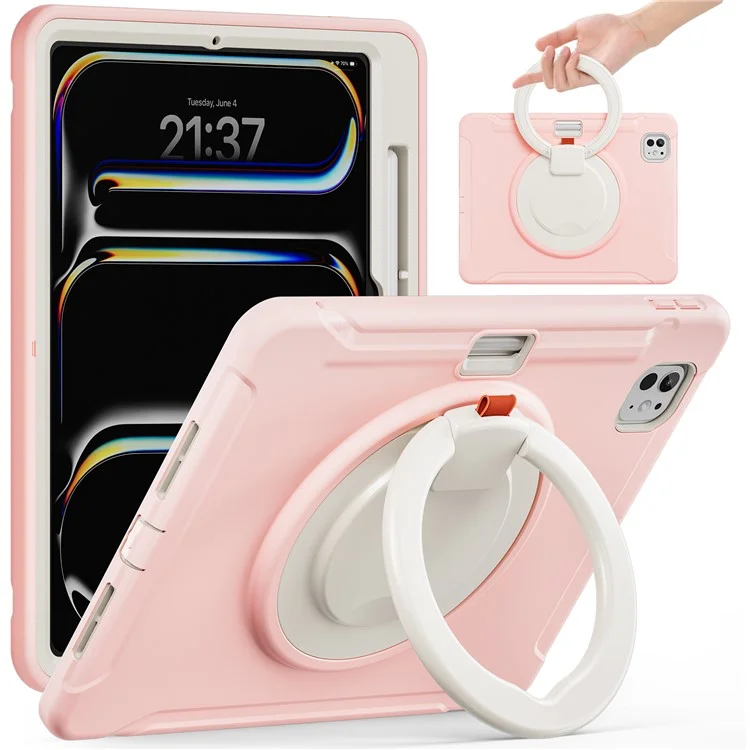 Para Ipad Pro 11 (2024) Case de Empuñadura de Mano PC+TPU Cubierta Con Ranura Para Lápiz - Cherry Blossoms Pink