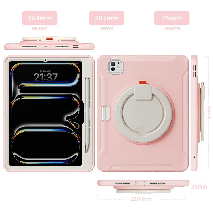 Para Ipad Pro 11 (2024) Case de Empuñadura de Mano PC+TPU Cubierta Con Ranura Para Lápiz - Cherry Blossoms Pink