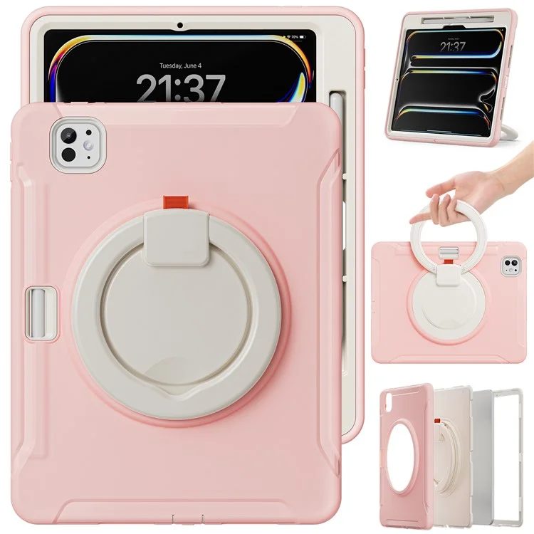 Para Ipad Pro 11 (2024) Case de Empuñadura de Mano PC+TPU Cubierta Con Ranura Para Lápiz - Cherry Blossoms Pink
