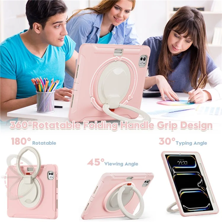 Para Ipad Pro 11 (2024) Case de Empuñadura de Mano PC+TPU Cubierta Con Ranura Para Lápiz - Cherry Blossoms Pink