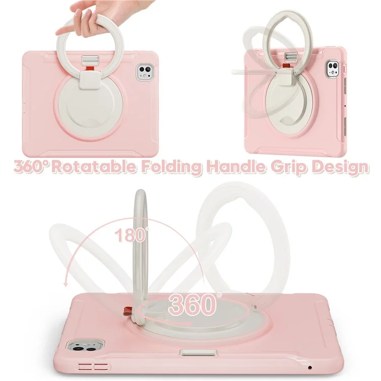 Para Ipad Pro 11 (2024) Case de Empuñadura de Mano PC+TPU Cubierta Con Ranura Para Lápiz - Cherry Blossoms Pink
