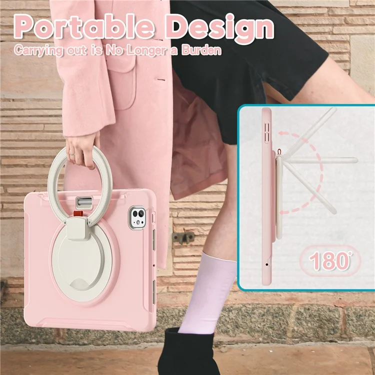 Para Ipad Pro 11 (2024) Case de Empuñadura de Mano PC+TPU Cubierta Con Ranura Para Lápiz - Cherry Blossoms Pink