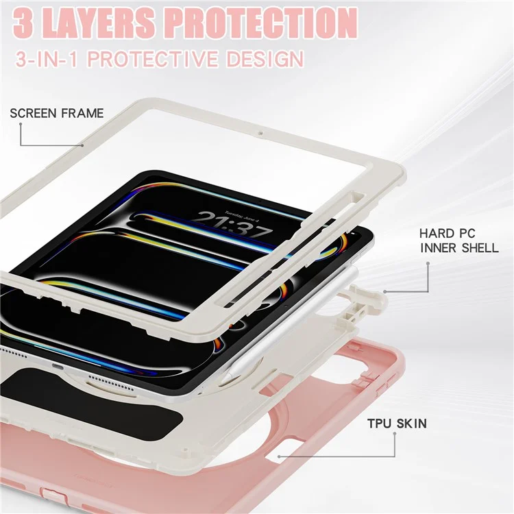 Para Ipad Pro 11 (2024) Case de Empuñadura de Mano PC+TPU Cubierta Con Ranura Para Lápiz - Cherry Blossoms Pink