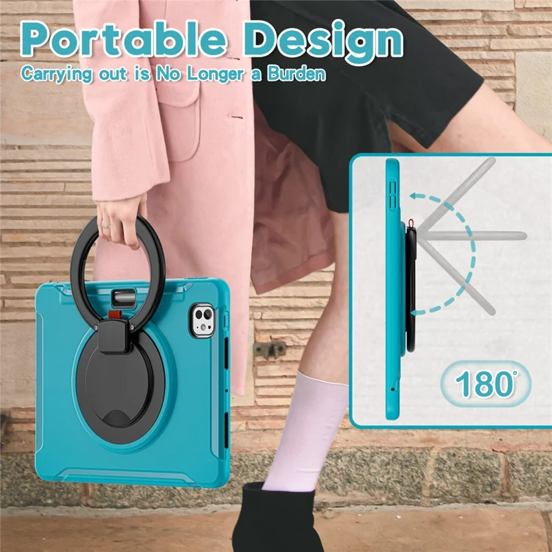 For iPad Pro 11 (2024) Case Hand Grip Kickstand PC+TPU Cover with Pen Slot - Blue