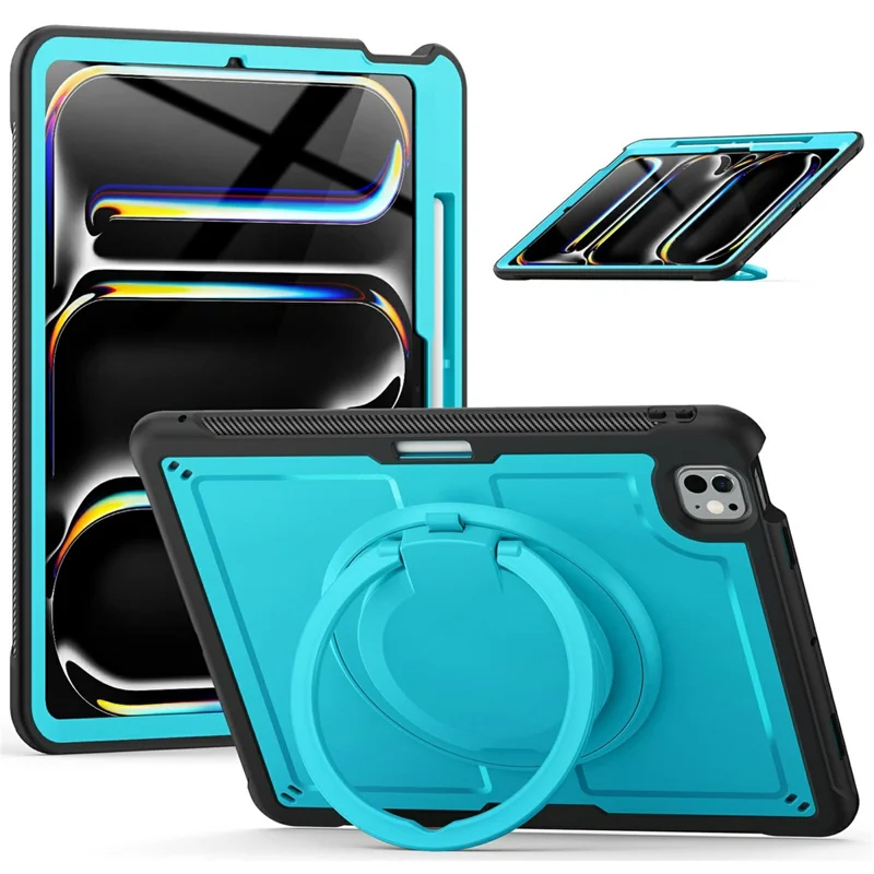 For iPad Pro 13 (2025) / 13 (2024) Case with Pencil Slot Rotating Kickstand PC+TPU Shockproof Tablet Cover - Baby Blue