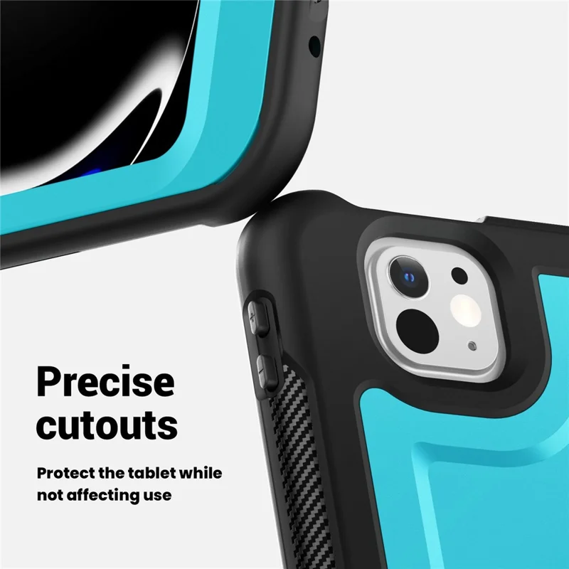 For iPad Pro 13 (2025) / 13 (2024) Case with Pencil Slot Rotating Kickstand PC+TPU Shockproof Tablet Cover - Baby Blue