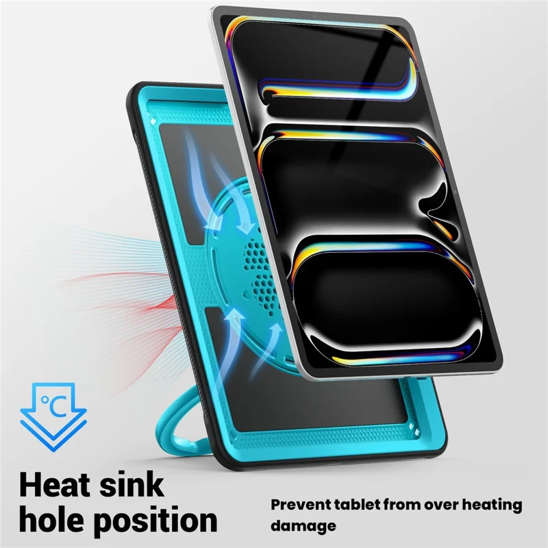 For iPad Pro 13 (2025) / 13 (2024) Case with Pencil Slot Rotating Kickstand PC+TPU Shockproof Tablet Cover - Baby Blue