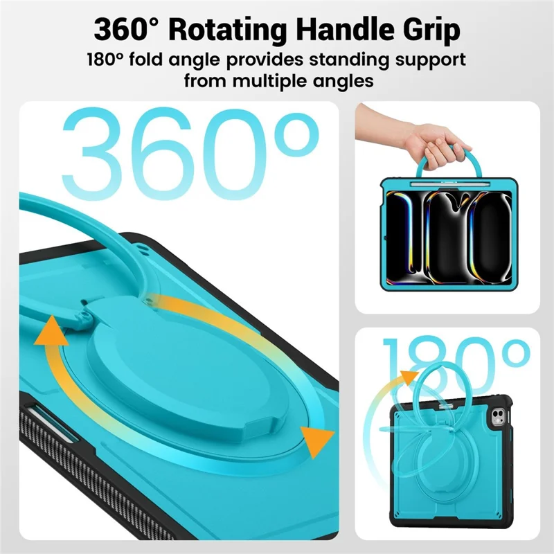 For iPad Pro 13 (2025) / 13 (2024) Case with Pencil Slot Rotating Kickstand PC+TPU Shockproof Tablet Cover - Baby Blue