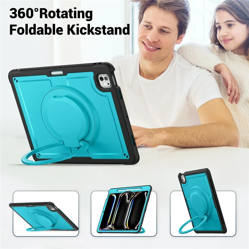 For iPad Pro 13 (2025) / 13 (2024) Case with Pencil Slot Rotating Kickstand PC+TPU Shockproof Tablet Cover - Baby Blue