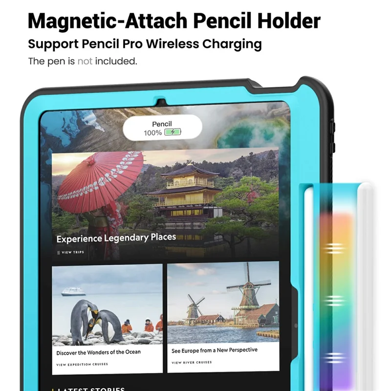 For iPad Pro 13 (2025) / 13 (2024) Case with Pencil Slot Rotating Kickstand PC+TPU Shockproof Tablet Cover - Baby Blue