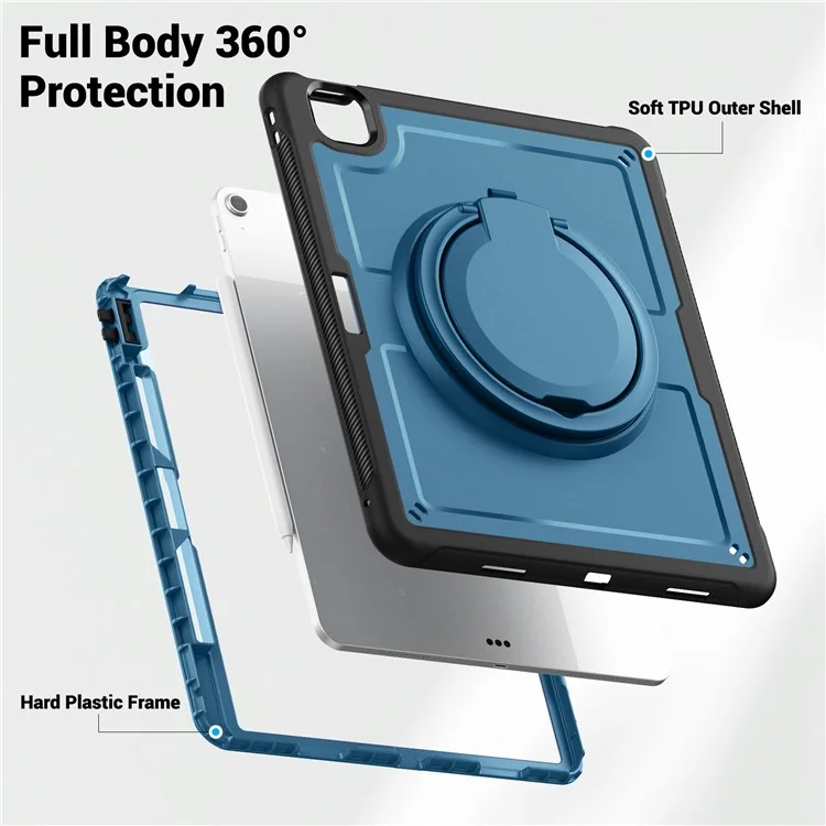Pour Ipad Air 13 (2024) Case Rotating Kickstand pc + Tpu Tapofroping Tablet Cover - Bleu Marine
