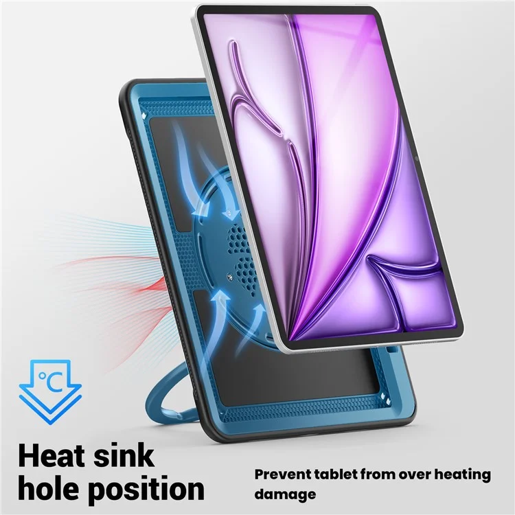 Pour Ipad Air 13 (2024) Case Rotating Kickstand pc + Tpu Tapofroping Tablet Cover - Bleu Marine