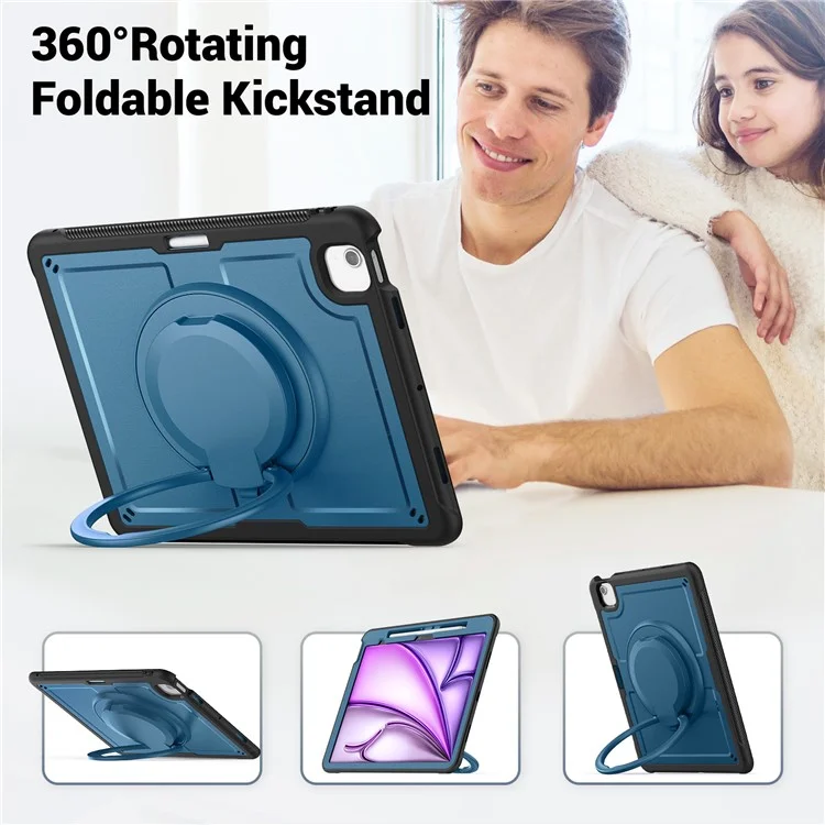 Pour Ipad Air 13 (2024) Case Rotating Kickstand pc + Tpu Tapofroping Tablet Cover - Bleu Marine