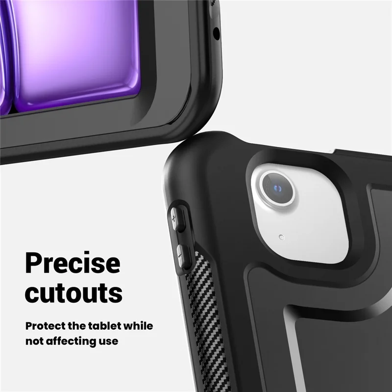 For iPad Air 13 (2026) / (2025) / (2024) Case with Shoulder Strap / Pencil Slot Kickstand PC+TPU Tablet Cover - Black