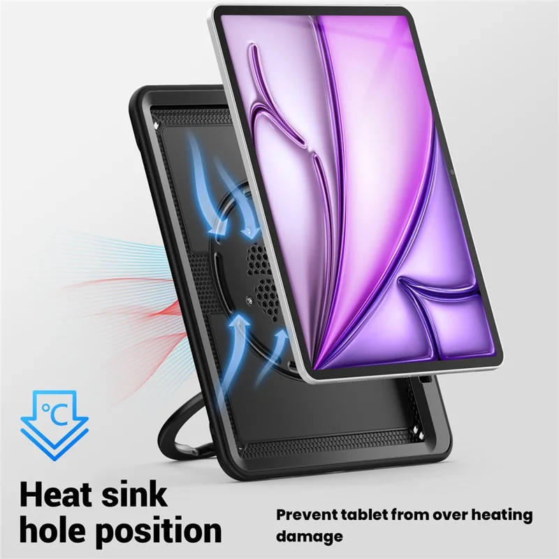For iPad Air 13 (2026) / (2025) / (2024) Case with Shoulder Strap / Pencil Slot Kickstand PC+TPU Tablet Cover - Black