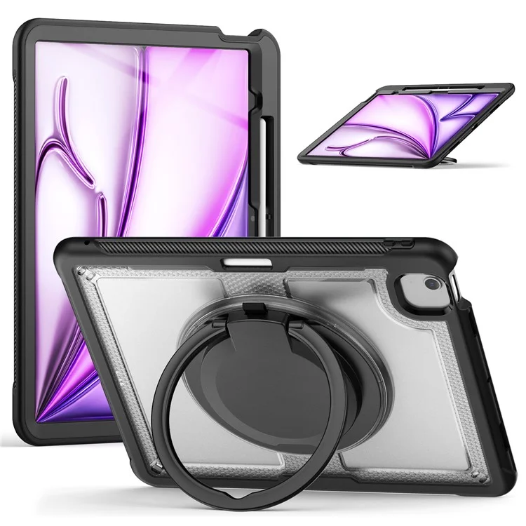 For iPad Air 13 (2025) / (2024) Case with Shoulder Strap / Pencil Slot Kickstand PC+TPU Tablet Cover - Transparent