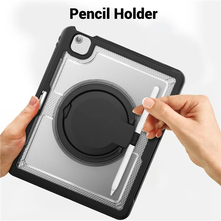 For iPad Air 13 (2025) / (2024) Case with Shoulder Strap / Pencil Slot Kickstand PC+TPU Tablet Cover - Transparent
