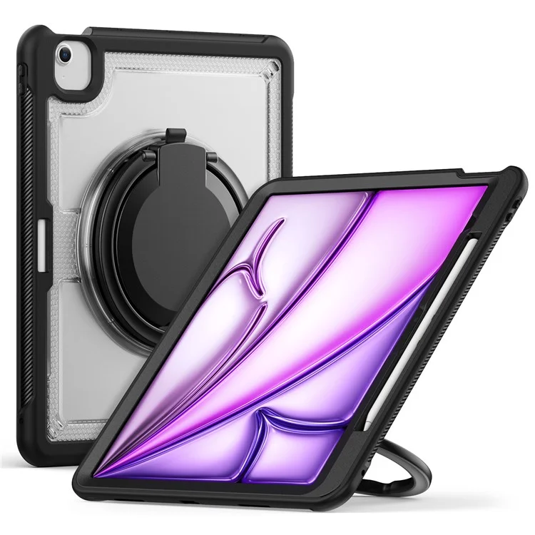 For iPad Air 13 (2025) / (2024) Case with Shoulder Strap / Pencil Slot Kickstand PC+TPU Tablet Cover - Transparent